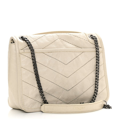 Saint Laurent Crinkled Calfskin Matelasse Monogram Baby Niki Chain Satchel Ivory 3 of 12