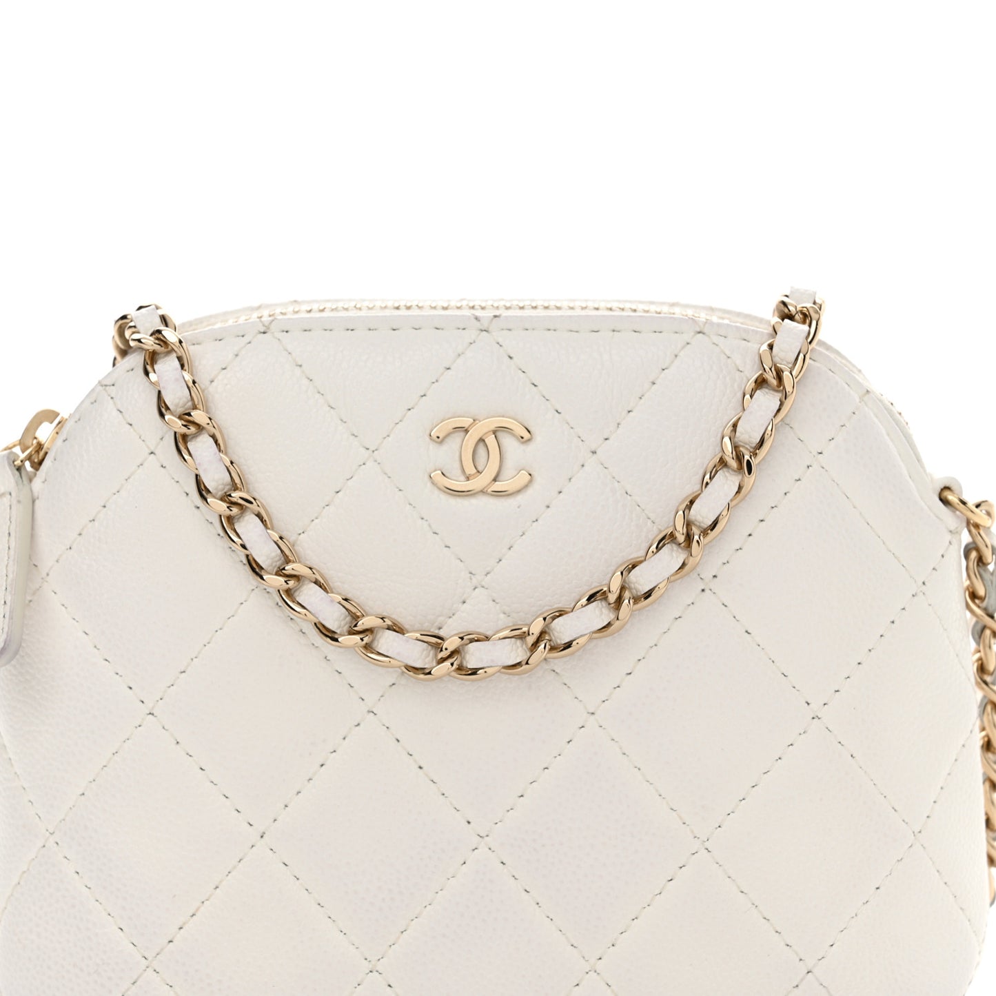 Caviar Quilted Classic Clutch with Chain White