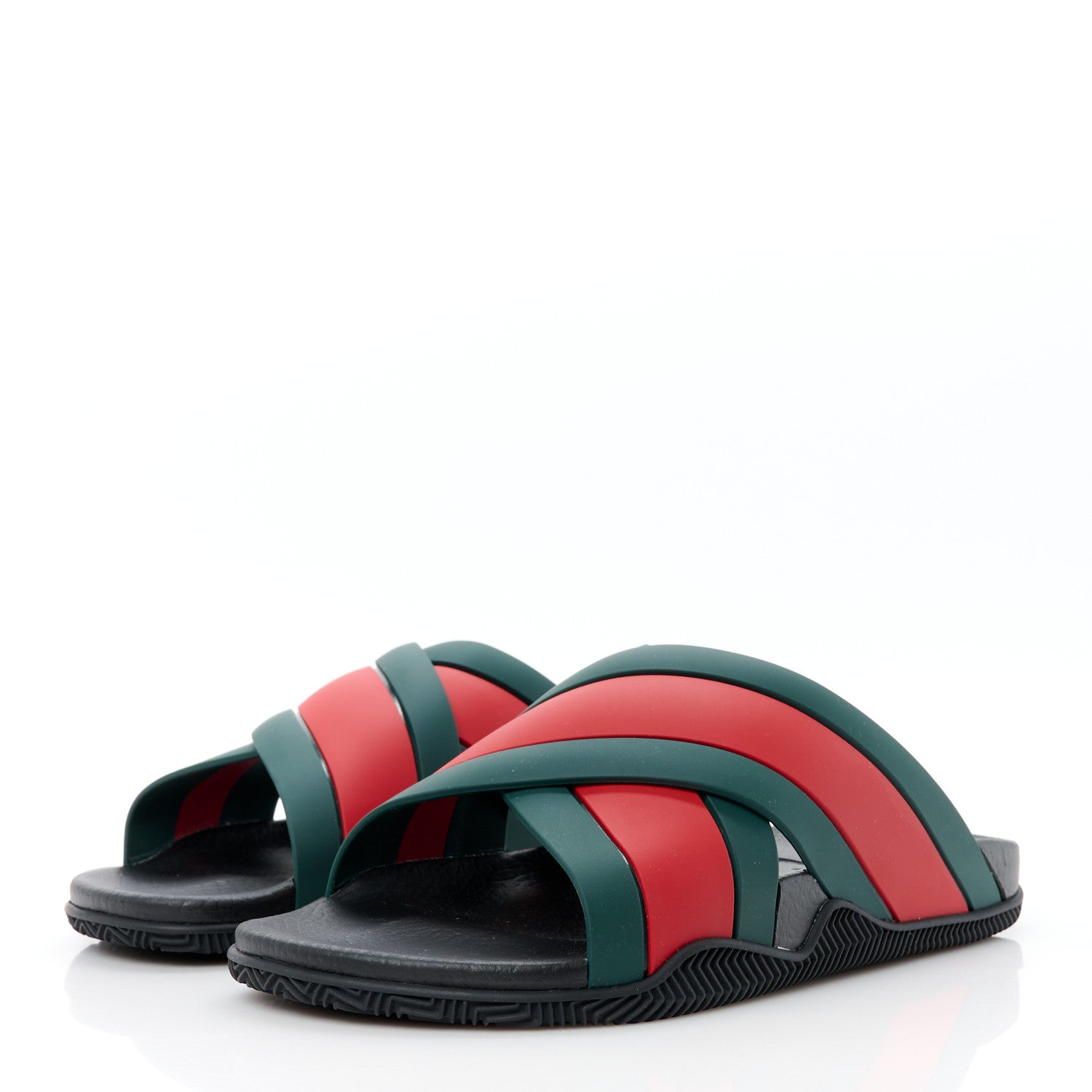 Gucci Rubber Web Womens Criss Cross Slide Sandals 41 Green Red 3 of 10