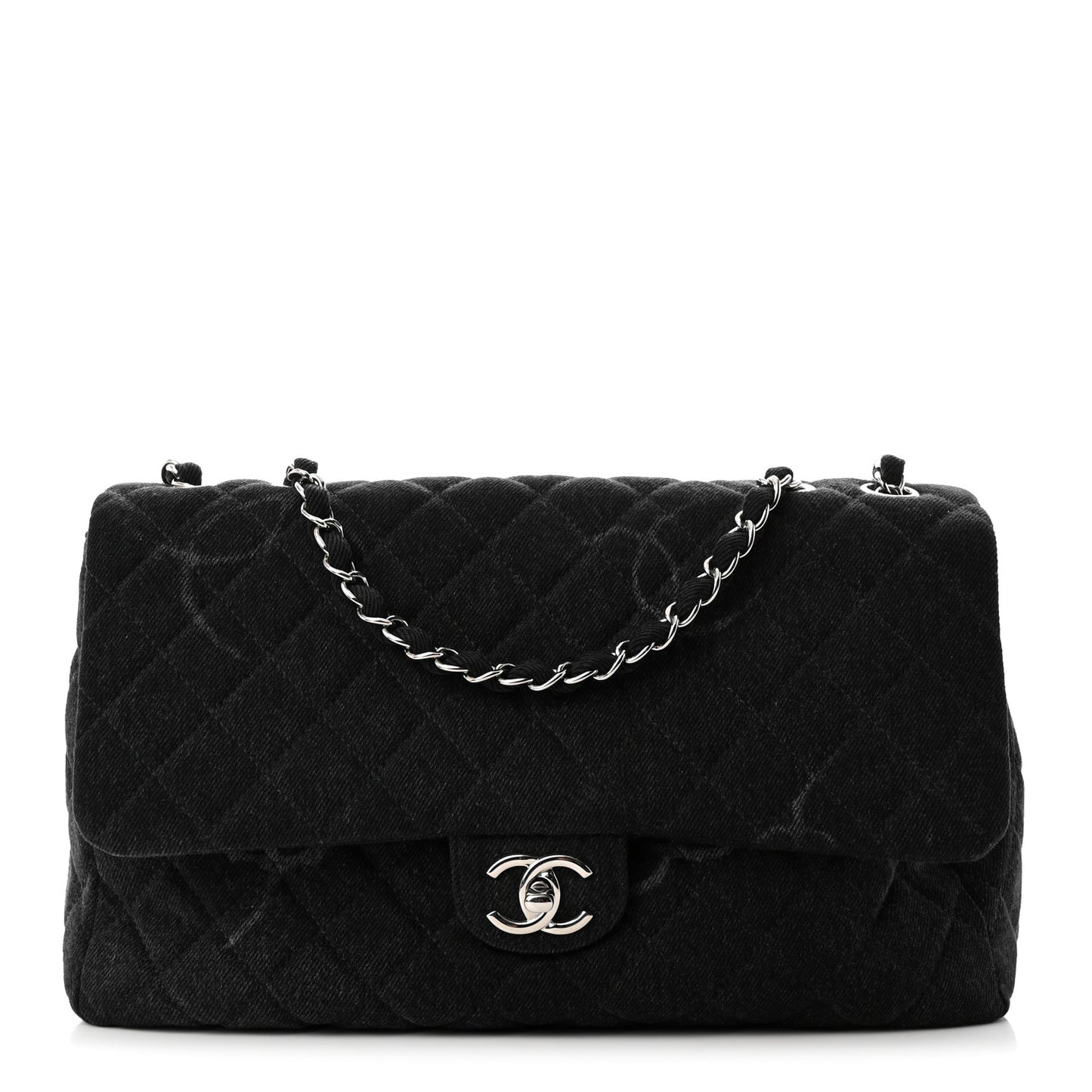 Denim Quilted CC Print Jumbo Single Flap Black