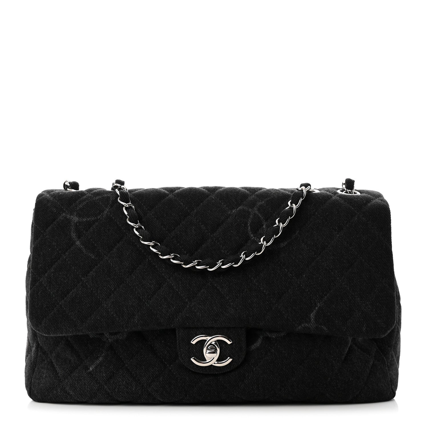 Chanel Denim Quilted CC Print Jumbo Single Flap Black 1 of 10