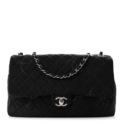 Chanel Denim Quilted CC Print Jumbo Single Flap Black 1 of 10