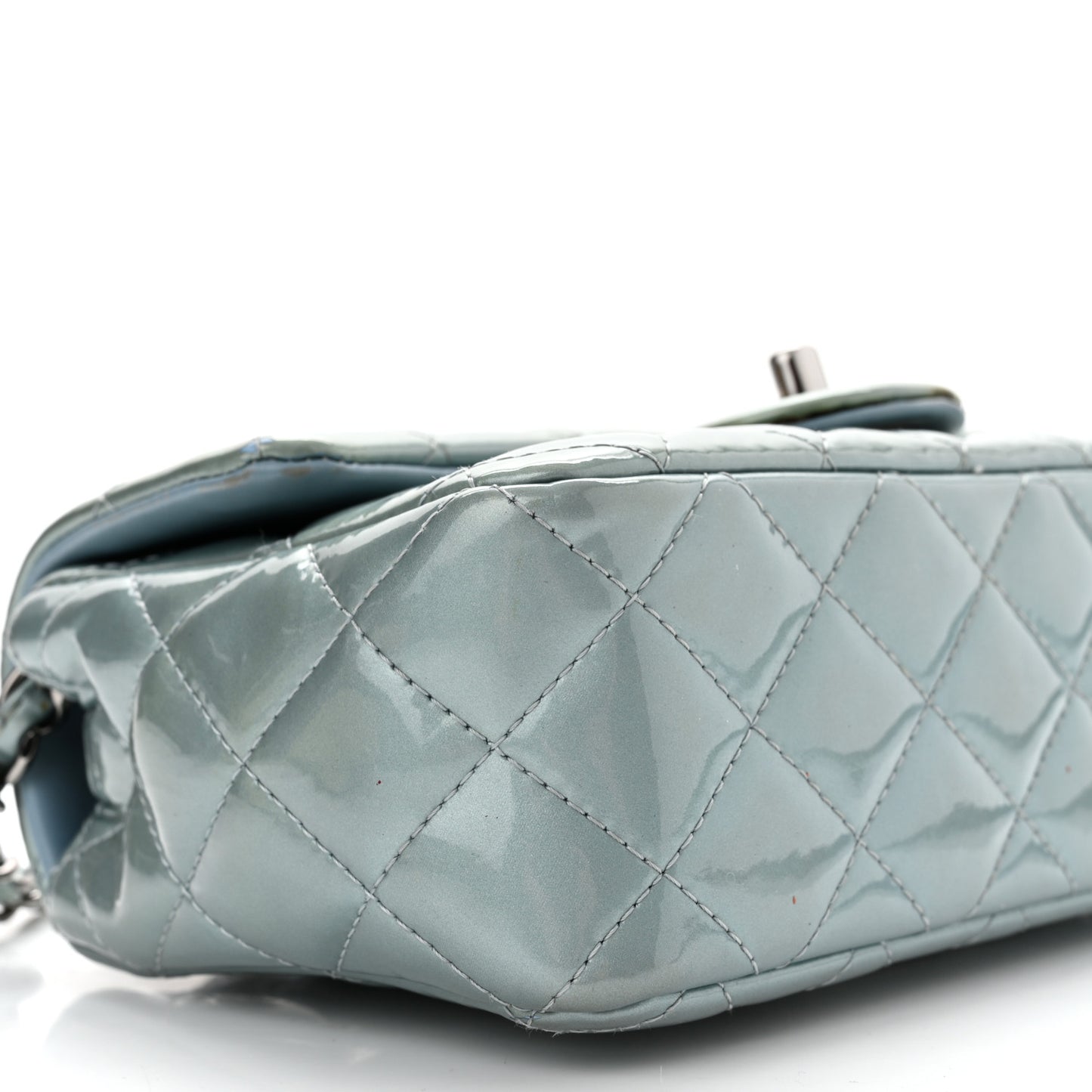 Patent Calfskin Quilted Mini Rectangular Flap Light Blue