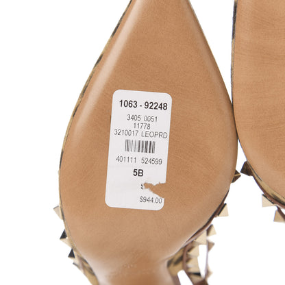 Valentino Garavani Canvas Leopard Print Rockstud Ankle Strap Pumps 35 Brown 7 of 9
