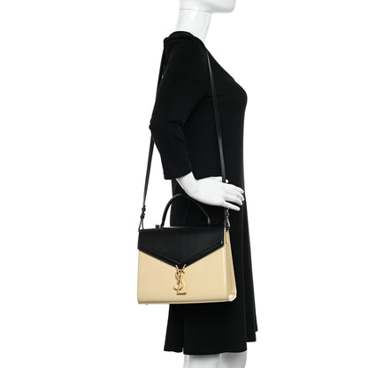 Saint Laurent Smooth Shiny Calfskin Medium Classic Monogram Cassandra Top Handle Black Crema Soft 2 of 12