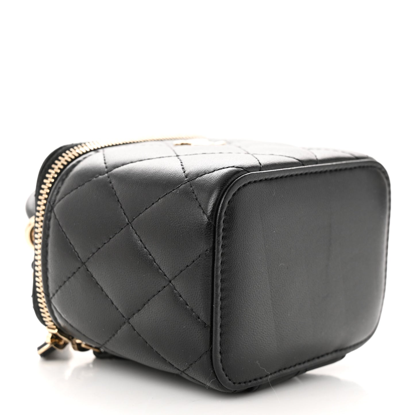 Lambskin Quilted Top Handle Mini Vanity Case With Chain Black