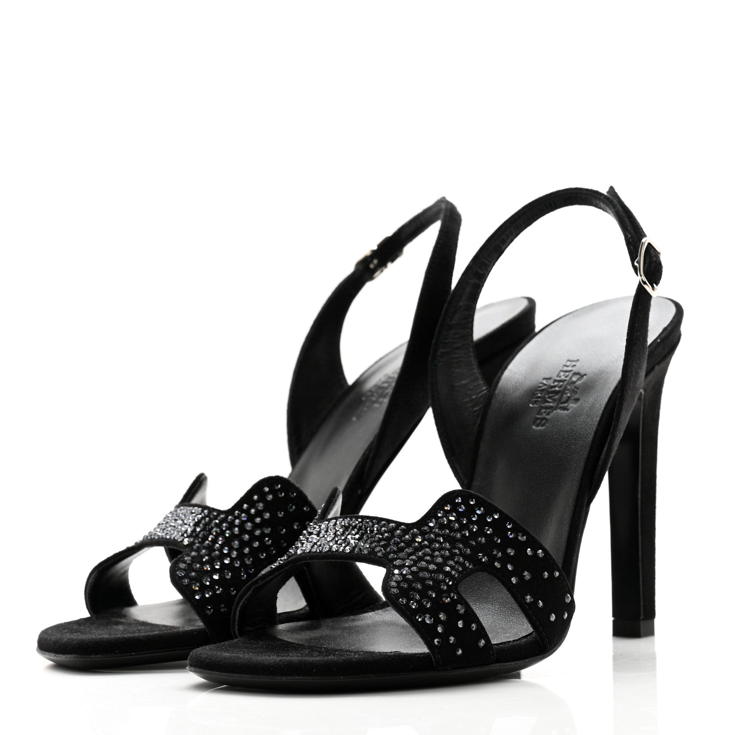 Hermes Suede Goatskin Crystal Ella 105 Sandal 35 Black 3 of 10