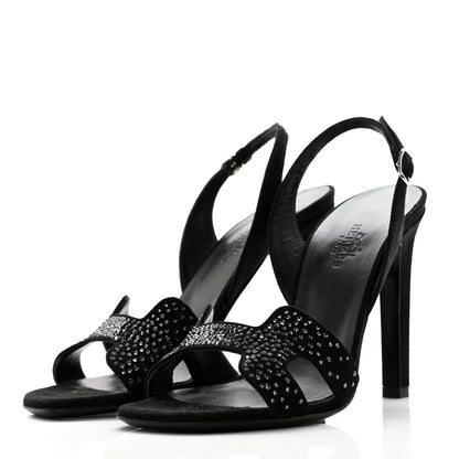 Hermes Suede Goatskin Crystal Ella 105 Sandal 35 Black 3 of 10