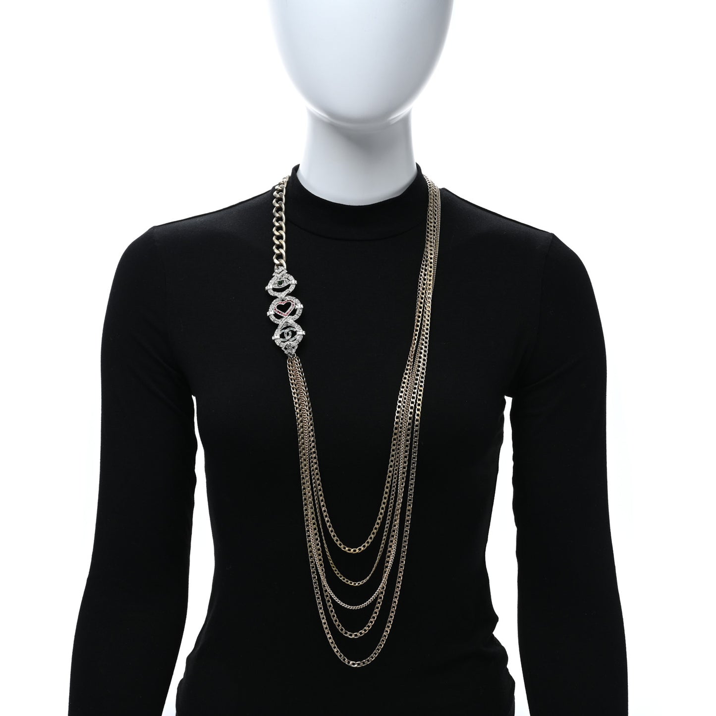 Crystal Eye Heart CC Multi Strand Chain Necklace Gold Green Pink Blue