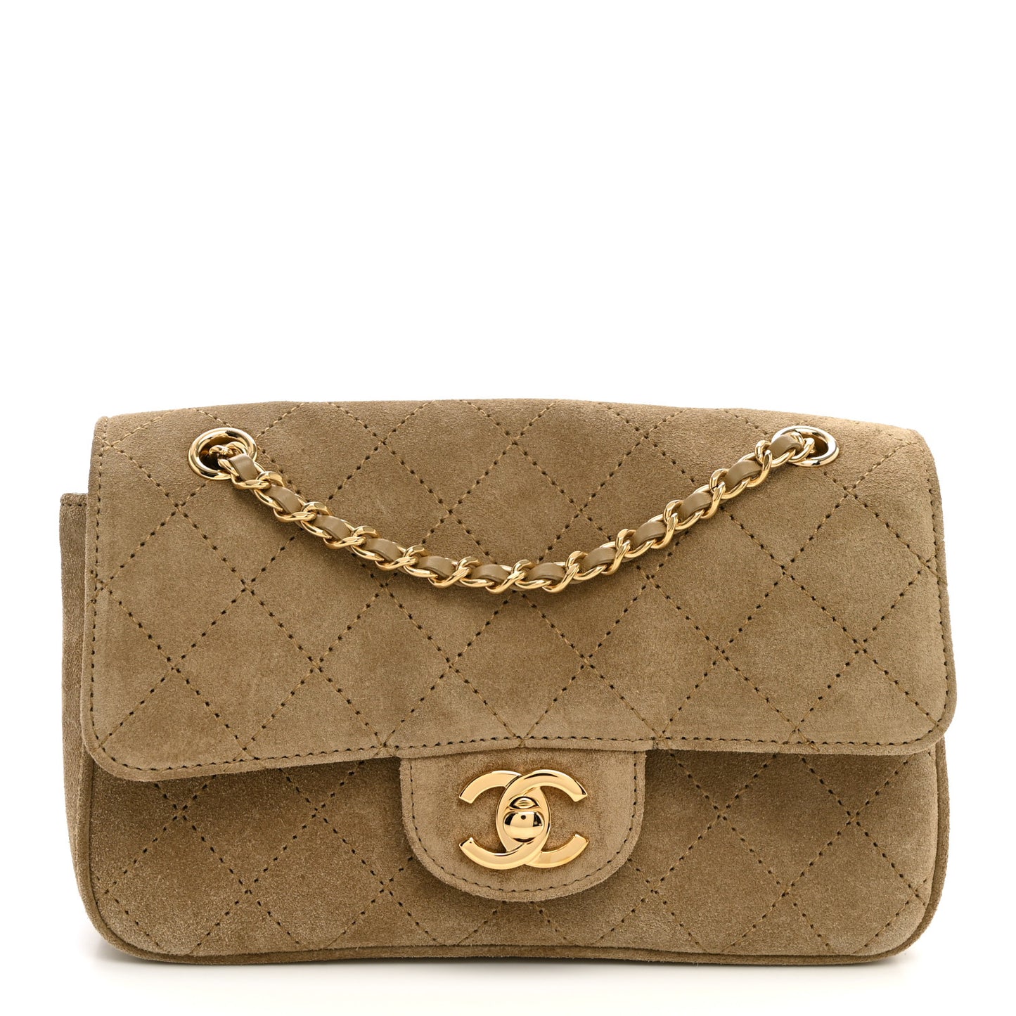 Suede Calfskin Mini Souplissimo Flap Dark Beige