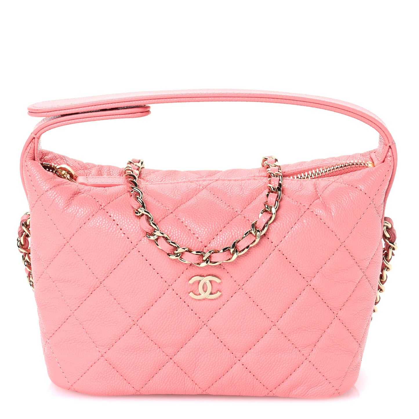 Caviar Quilted Hobo Clutch With Chain Pink