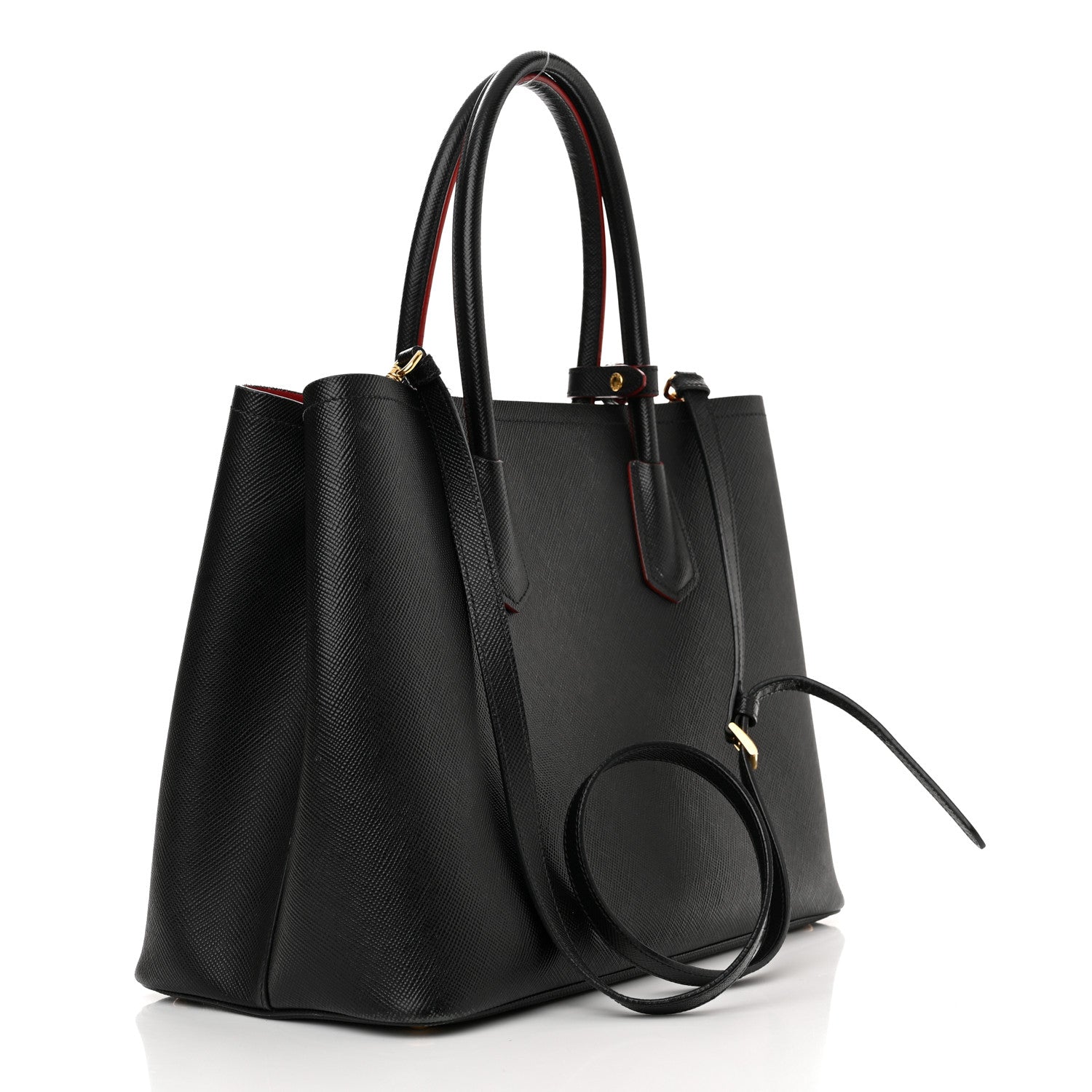 Prada Saffiano Cuir Medium Double Bag Black Fuoco 3 of 17