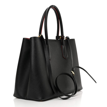 Prada Saffiano Cuir Medium Double Bag Black Fuoco 3 of 17