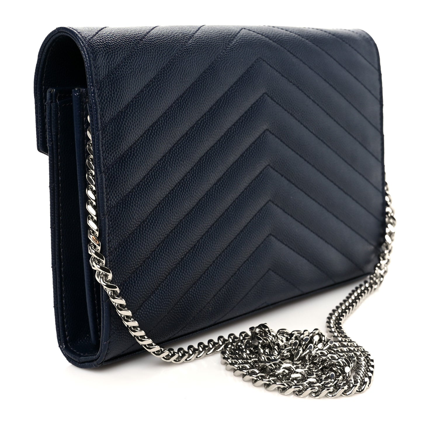 Grain De Poudre Matelasse Chevron Monogram Chain Wallet Deep Marine