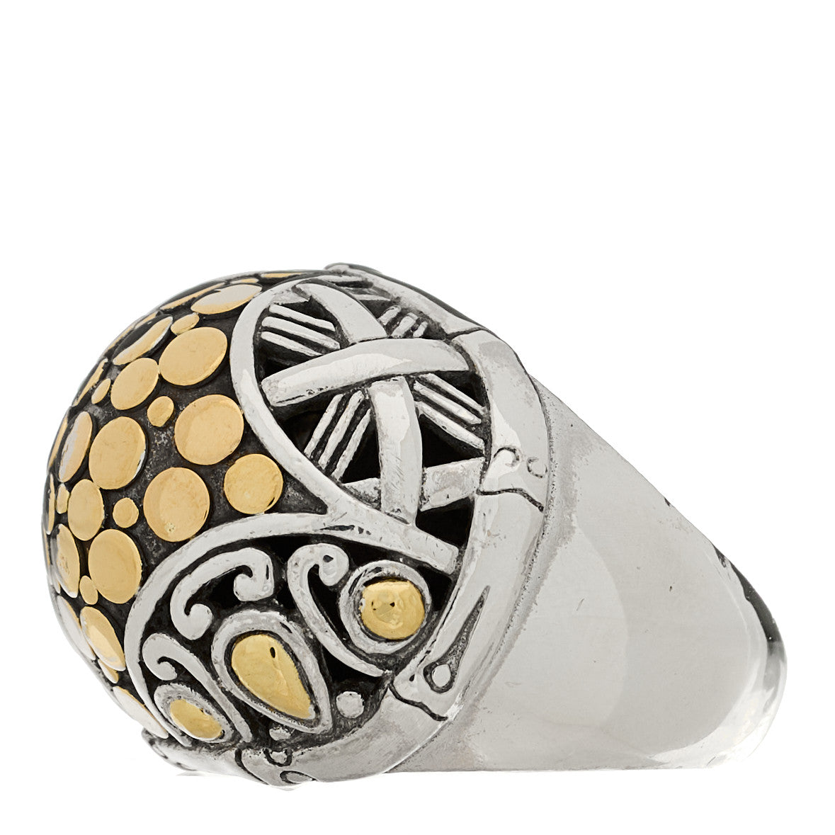 Sterling Silver 18K Yellow Gold Bamboo Dot Dome Ring 52 6