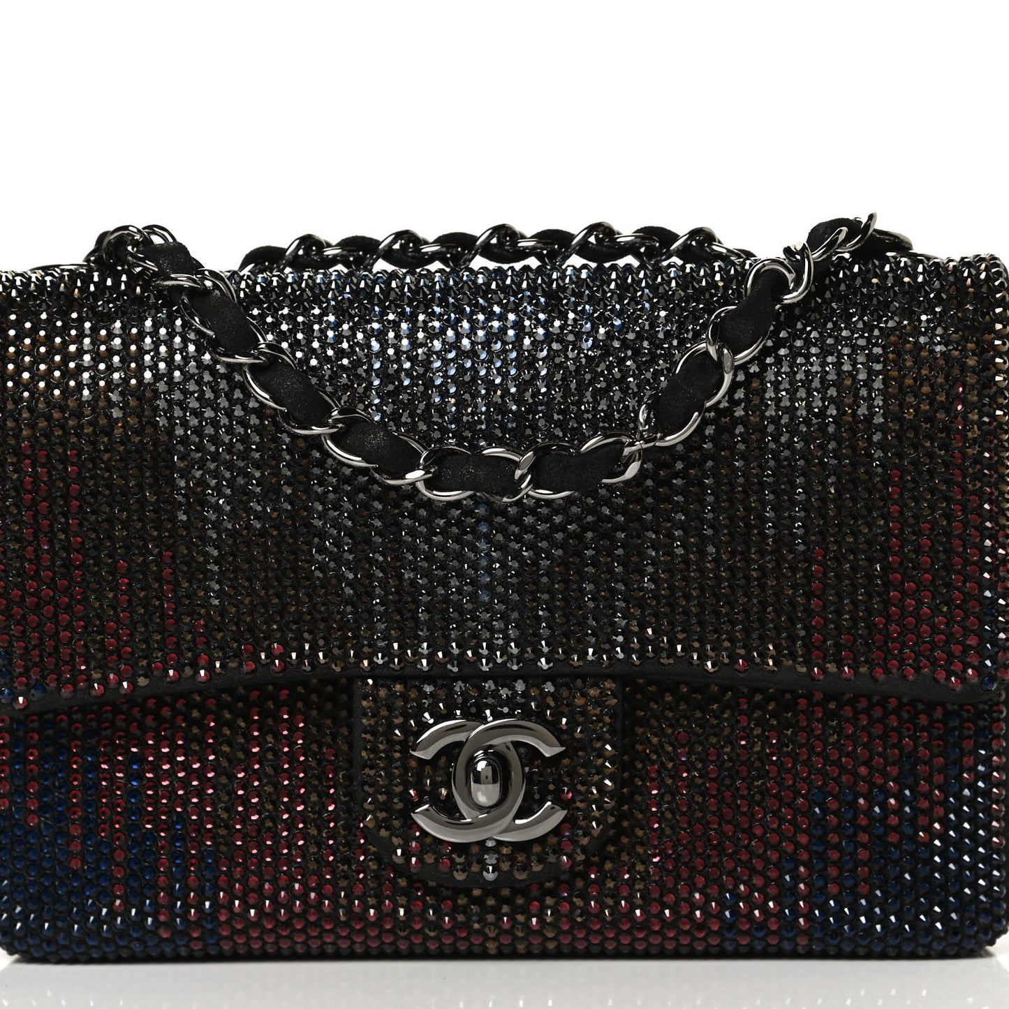 Suede Calfskin Crystal Small Single Flap Multicolor