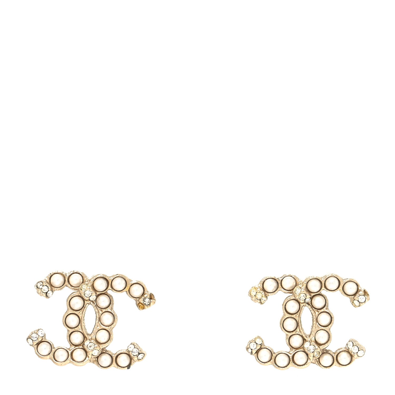 Chanel Pearl Crystal CC Earrings Gold 1 of 4