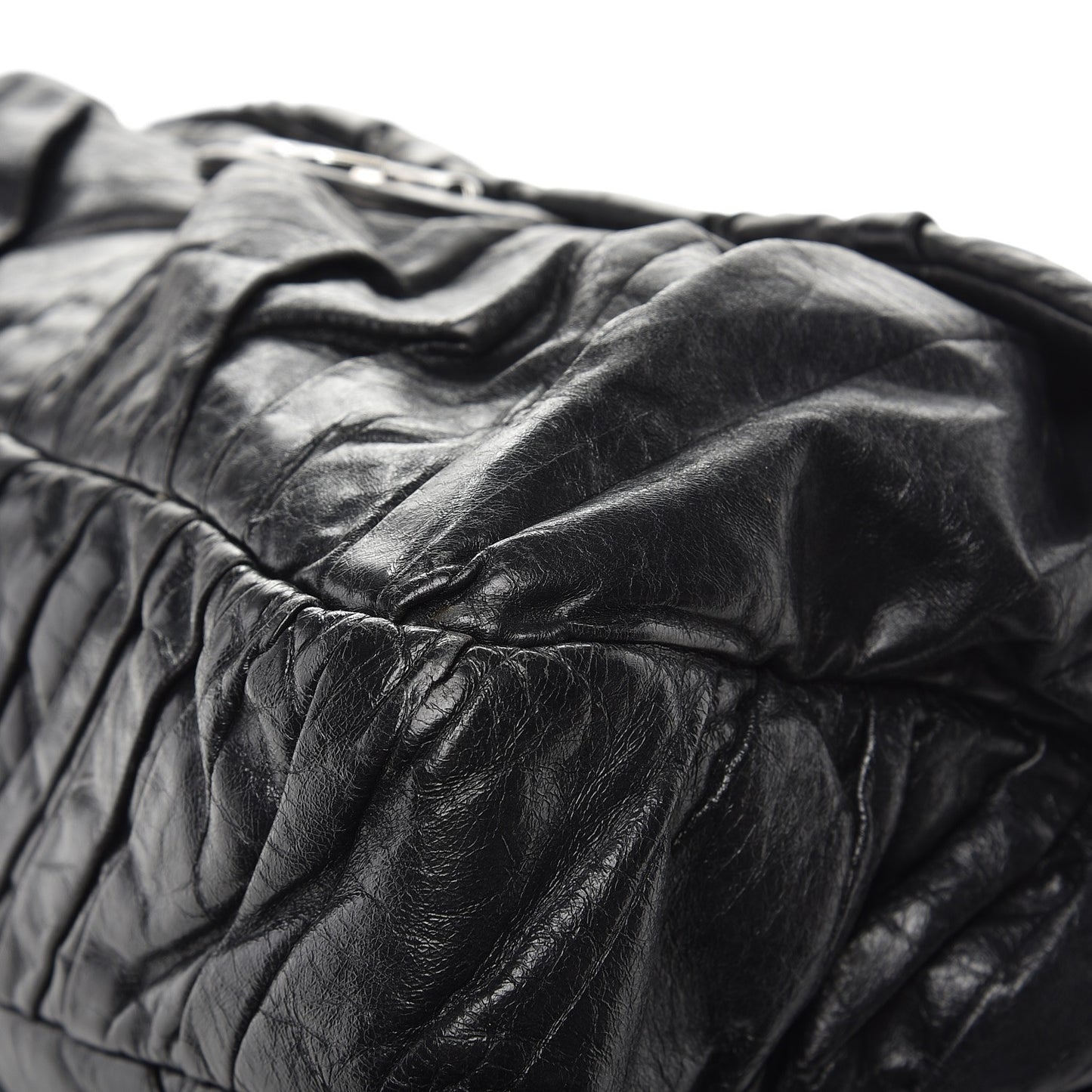 Glazed Calfskin Twisted Maxi Flap Black