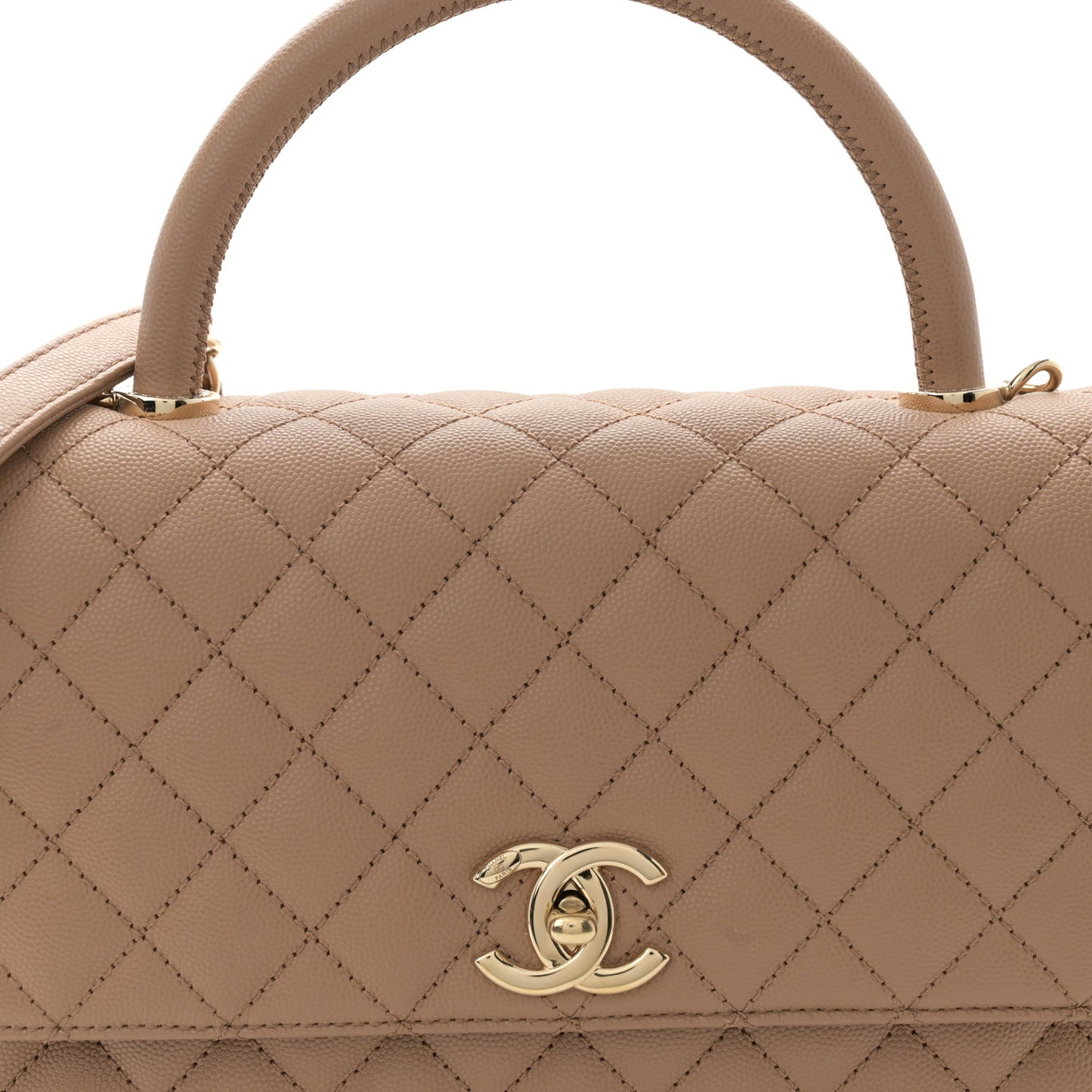 Caviar Quilted Small Coco Handle Flap Beige