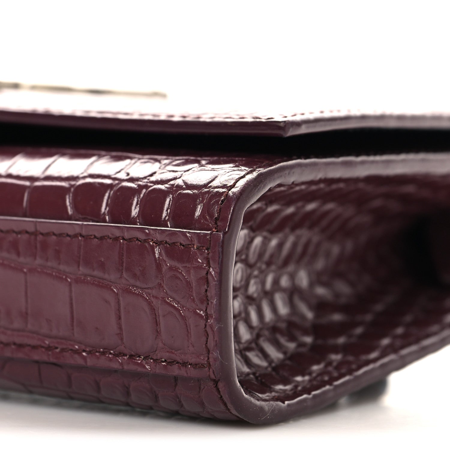 Saint Laurent Calfskin Crocodile Embossed Monogram Kate Belt Bag Burgundy 9 of 9