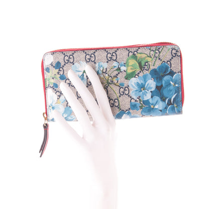 Gucci GG Supreme Monogram Blooms Zip Around Wallet Blue Red 2 of 7