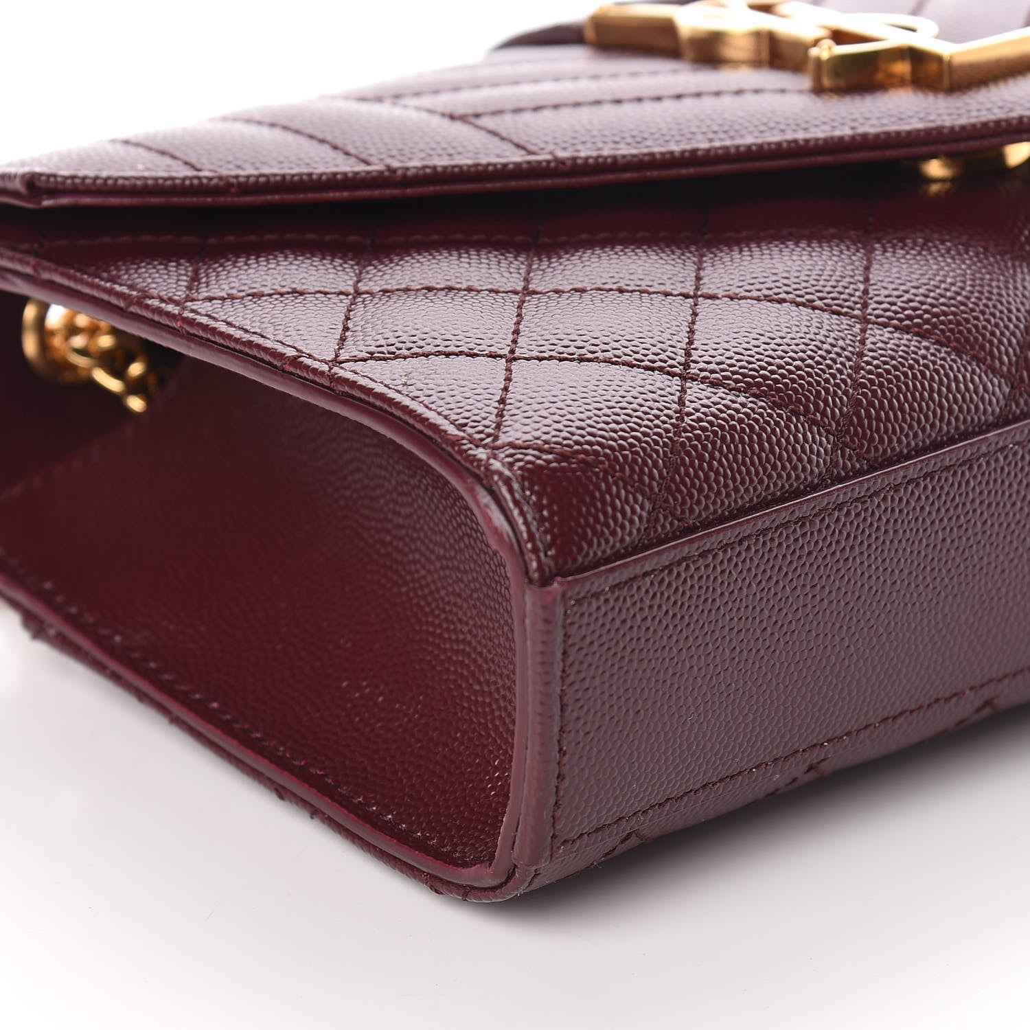 Saint Laurent Grain De Poudre Textured Mixed Matelasse Triquilt Small Monogram Satchel Burgundy 7 of 8