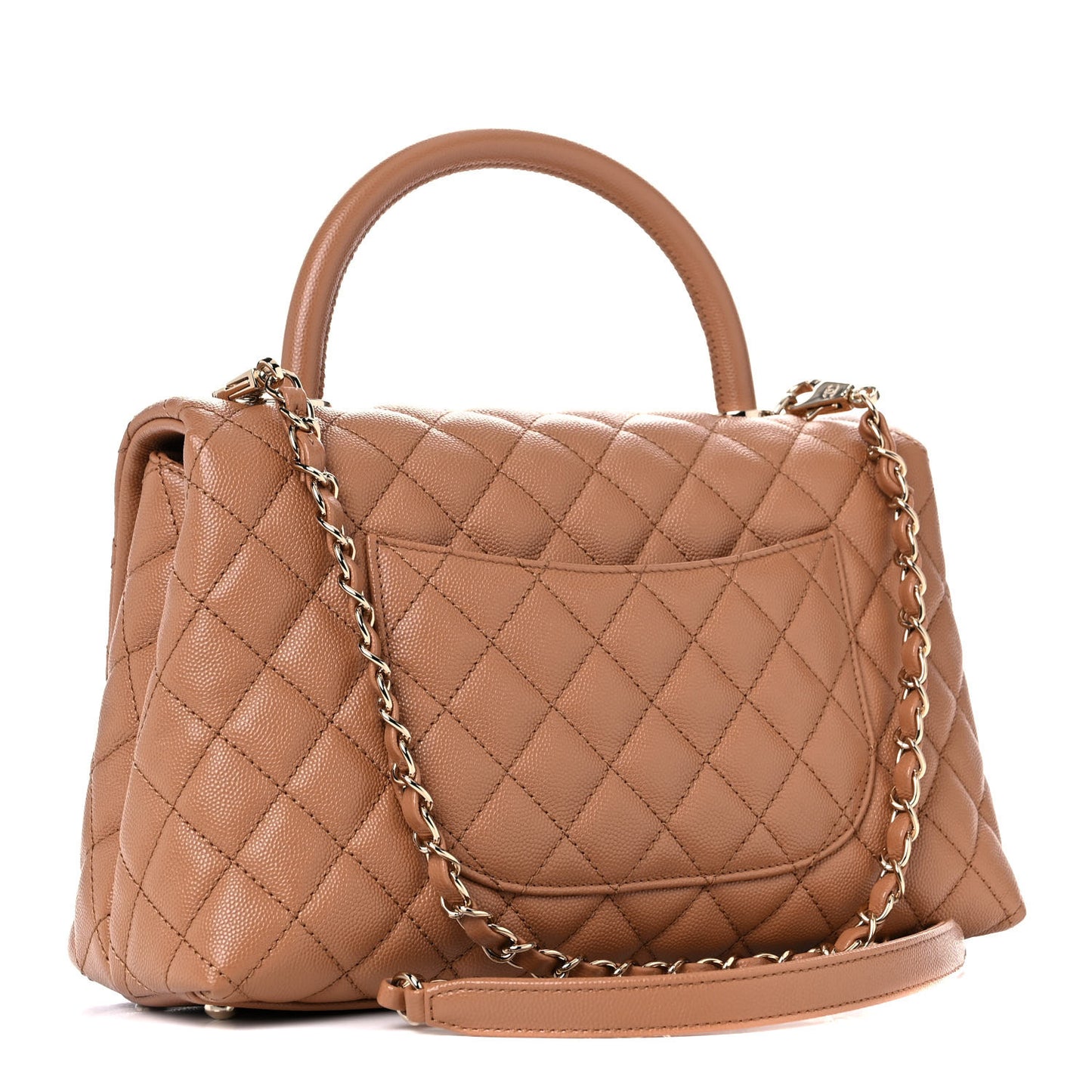Caviar Quilted Small Coco Handle Flap Brown