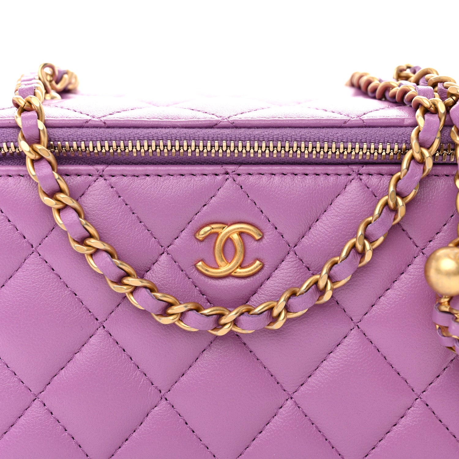 Chanel Lambskin Quilted Pearl Crush Small Vanity Case With Chain Purple 8 of 11