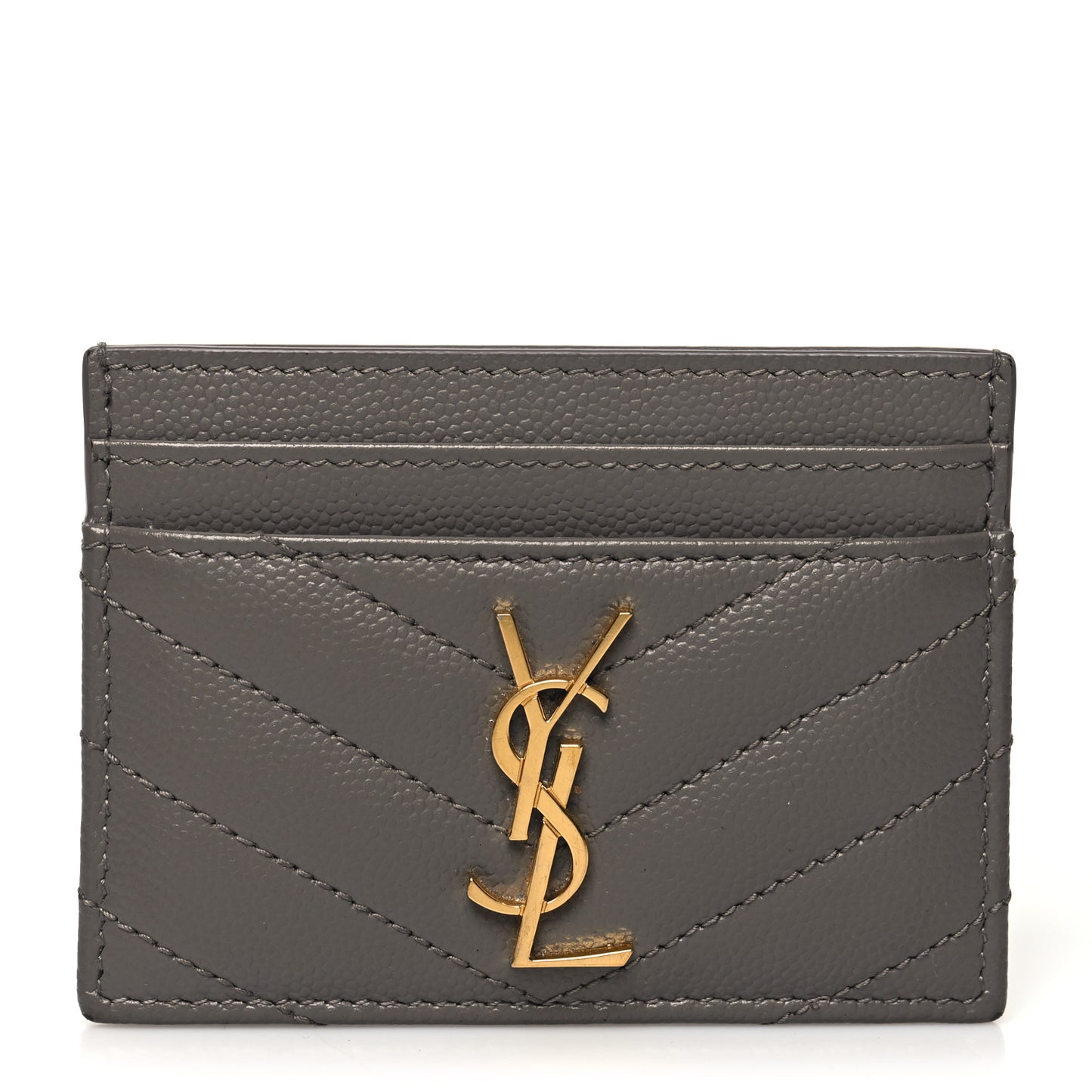 Grain De Poudre Matelasse Chevron Monogram Credit Card Case Fog