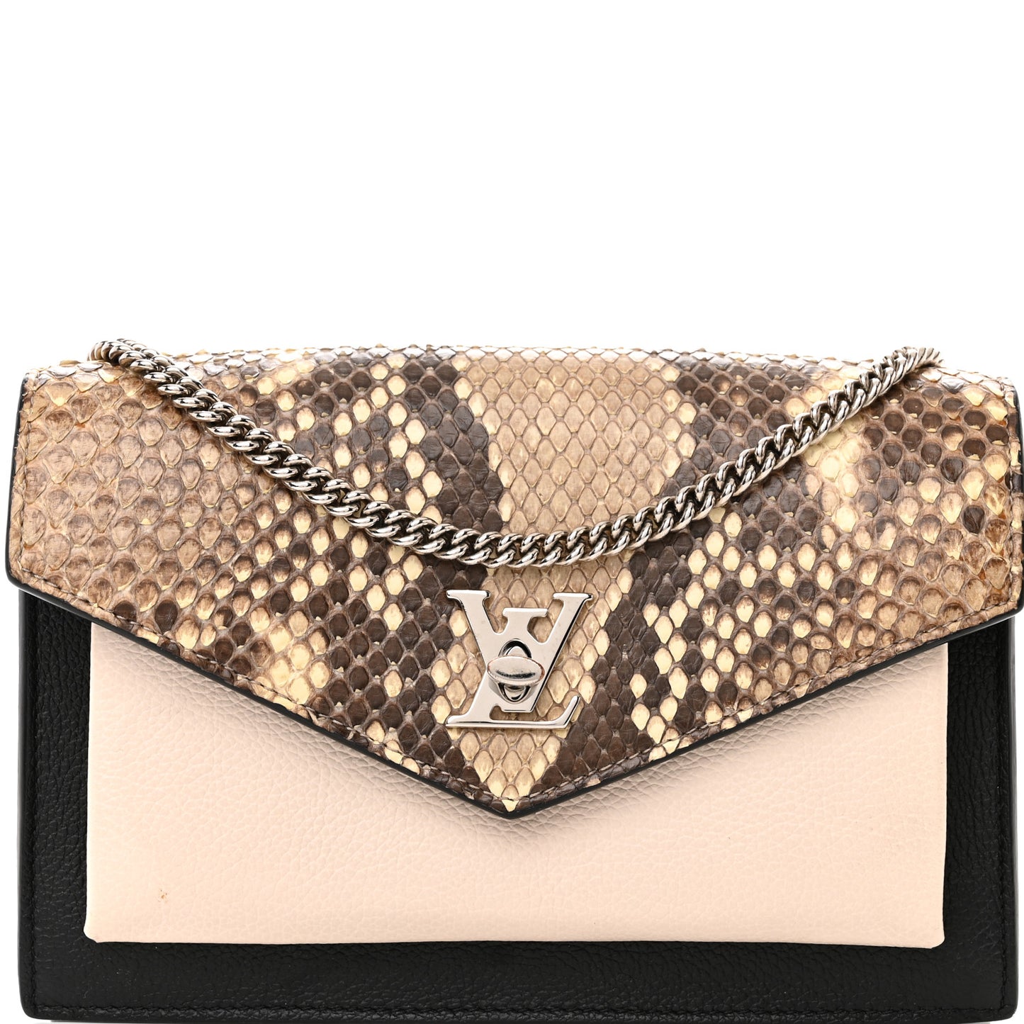 Soft Calfskin Snakeskin My Lockme Chain Pochette Black