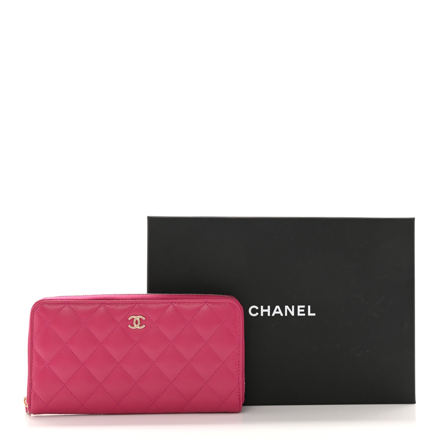 Caviar Quilted Large Gusset Zip Around Wallet Fuchsia