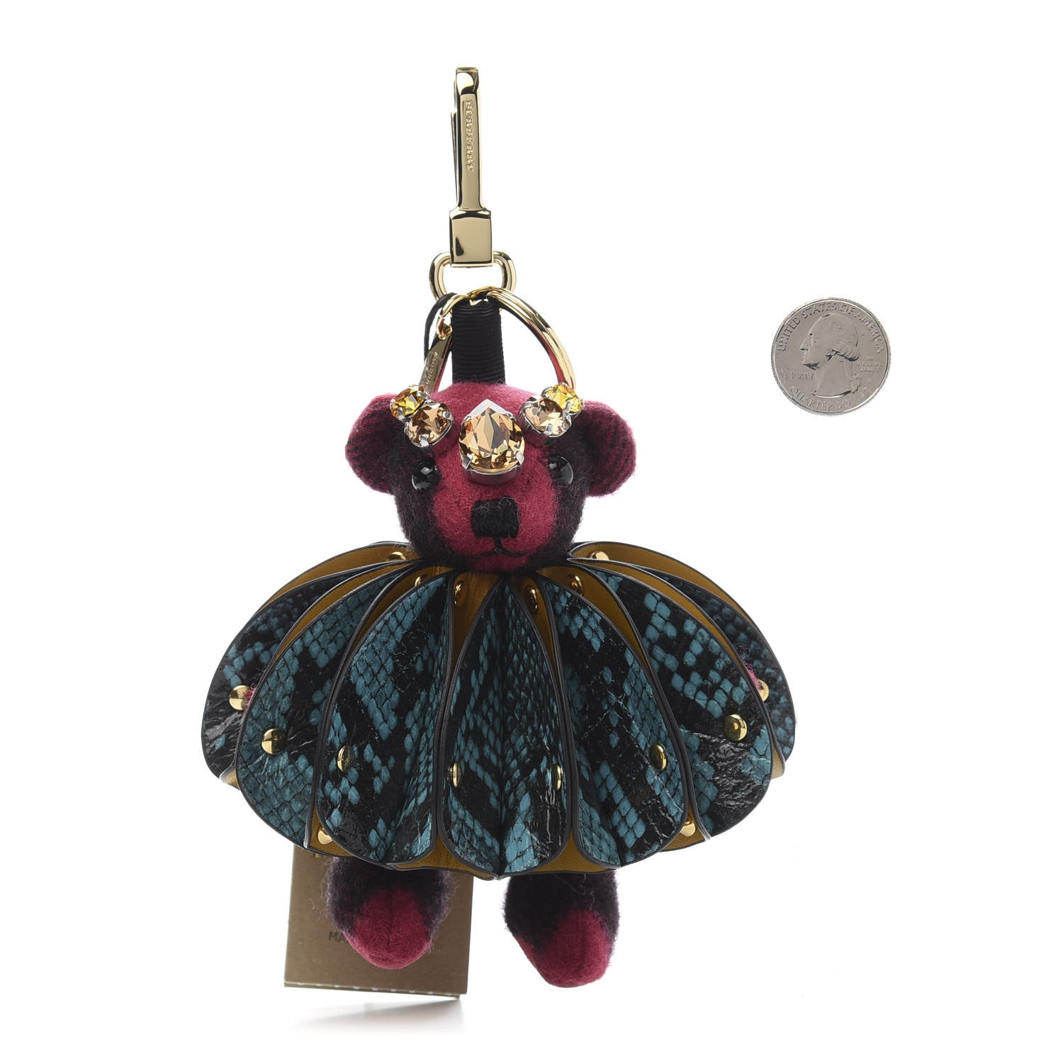 Burberry Cashmere Check Calfskin Crystal Concertina Thomas Bear Bag Charm Fuchsia Pink 2 of 6