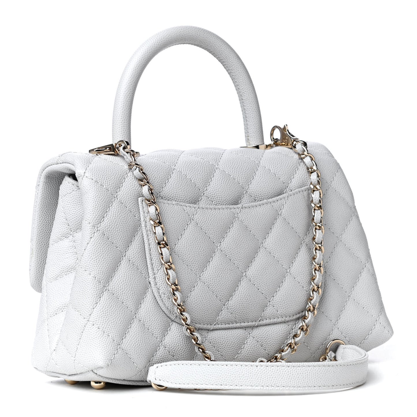 Caviar Quilted Mini Coco Handle Flap Light Grey