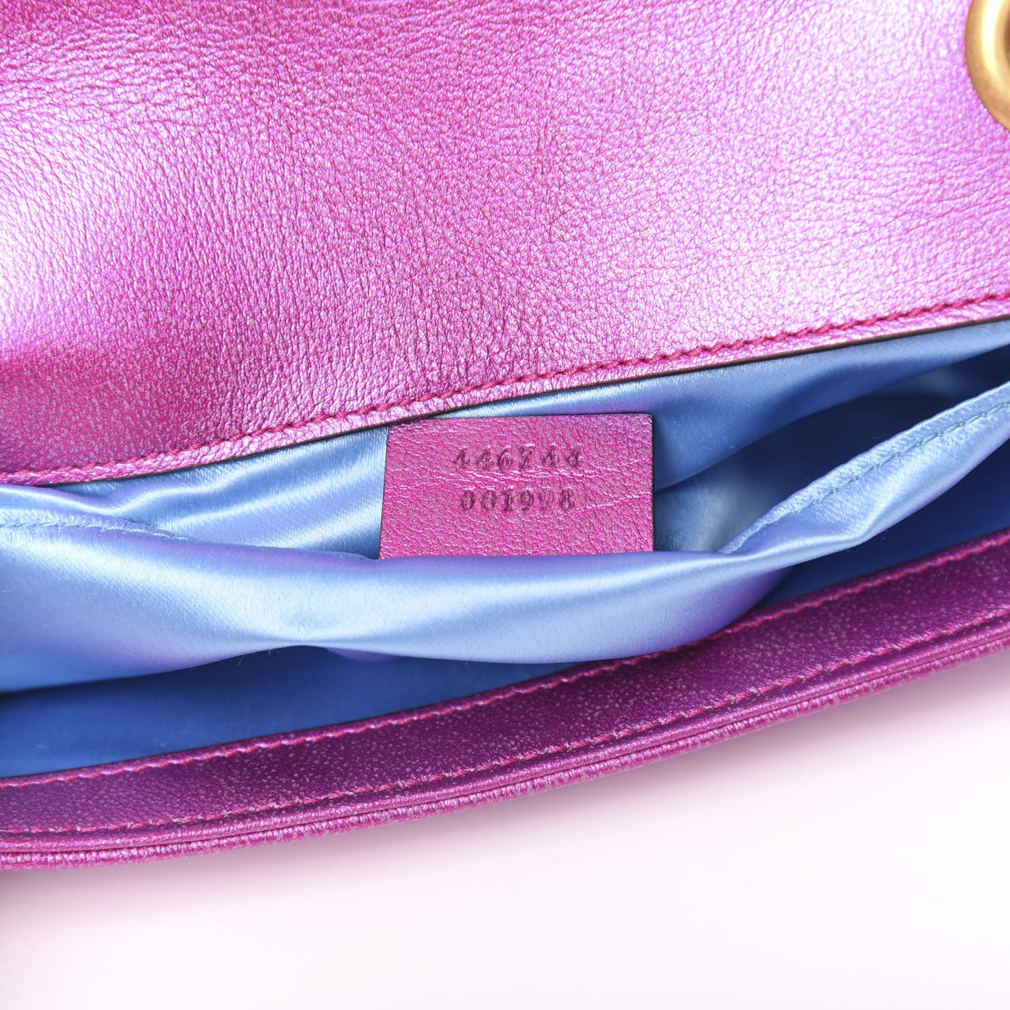 Metallic Calfskin Matelasse Mini GG Marmont Shoulder Bag Fuchsia