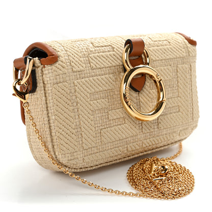 Fendi Raffia Vitello King Lucido FF Embroidered Nano Maxi Buckle Baguette Charm Alchemy Brandy 3 of 12