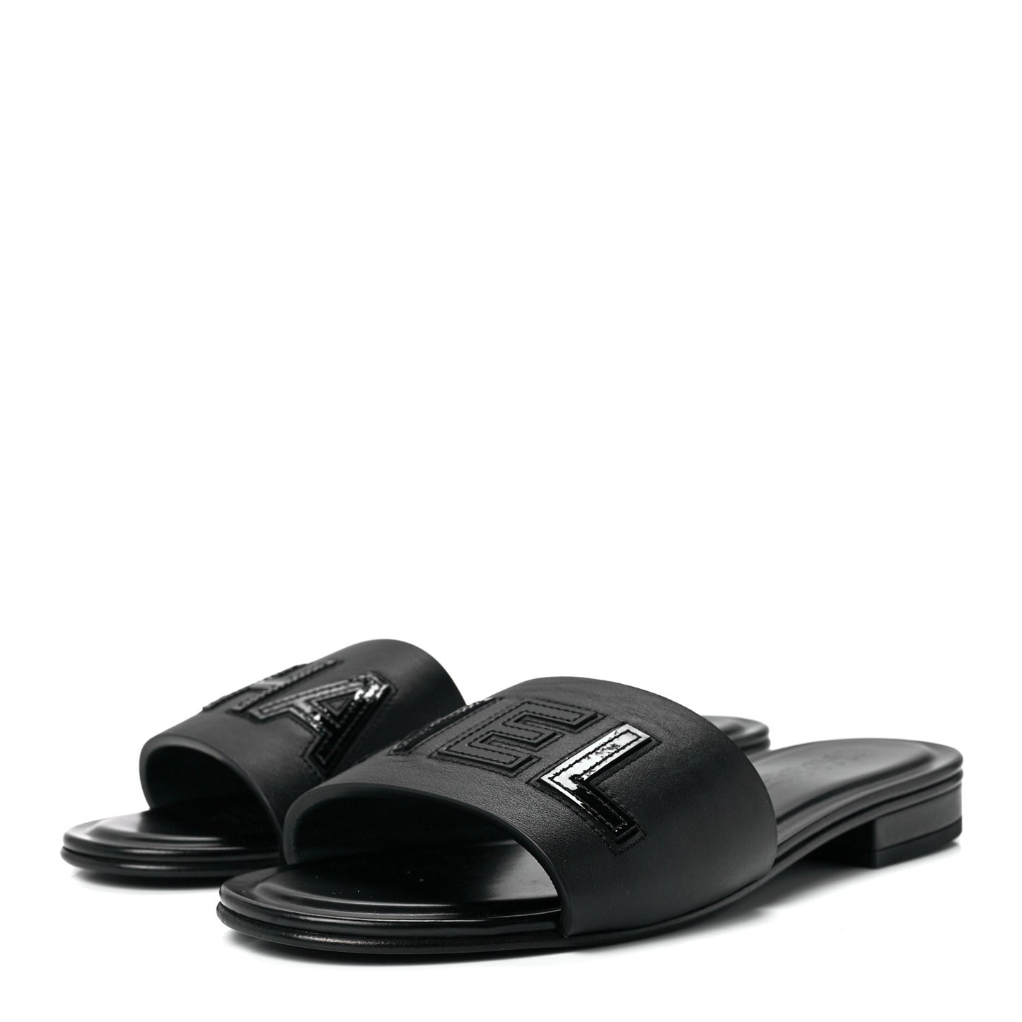 Calfskin Patent Calfskin Logo Mules 37.5 Black