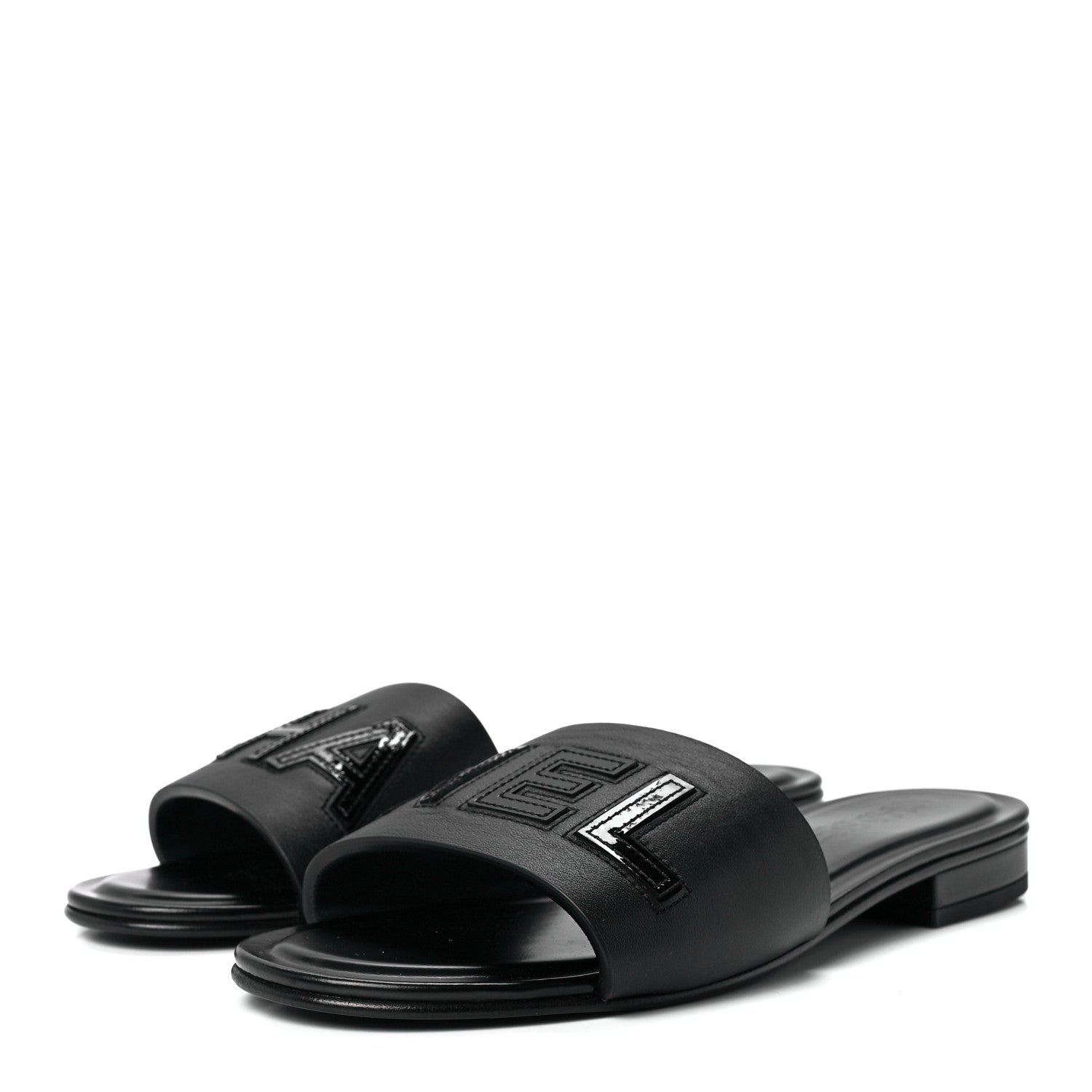 Chanel Calfskin Patent Calfskin Logo Mules 37.5 Black 3 of 8