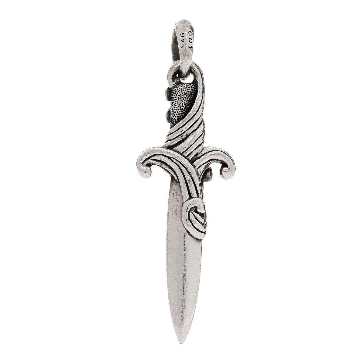 Sterling Silver Black Diamond Waves Dagger Amulet Pendant