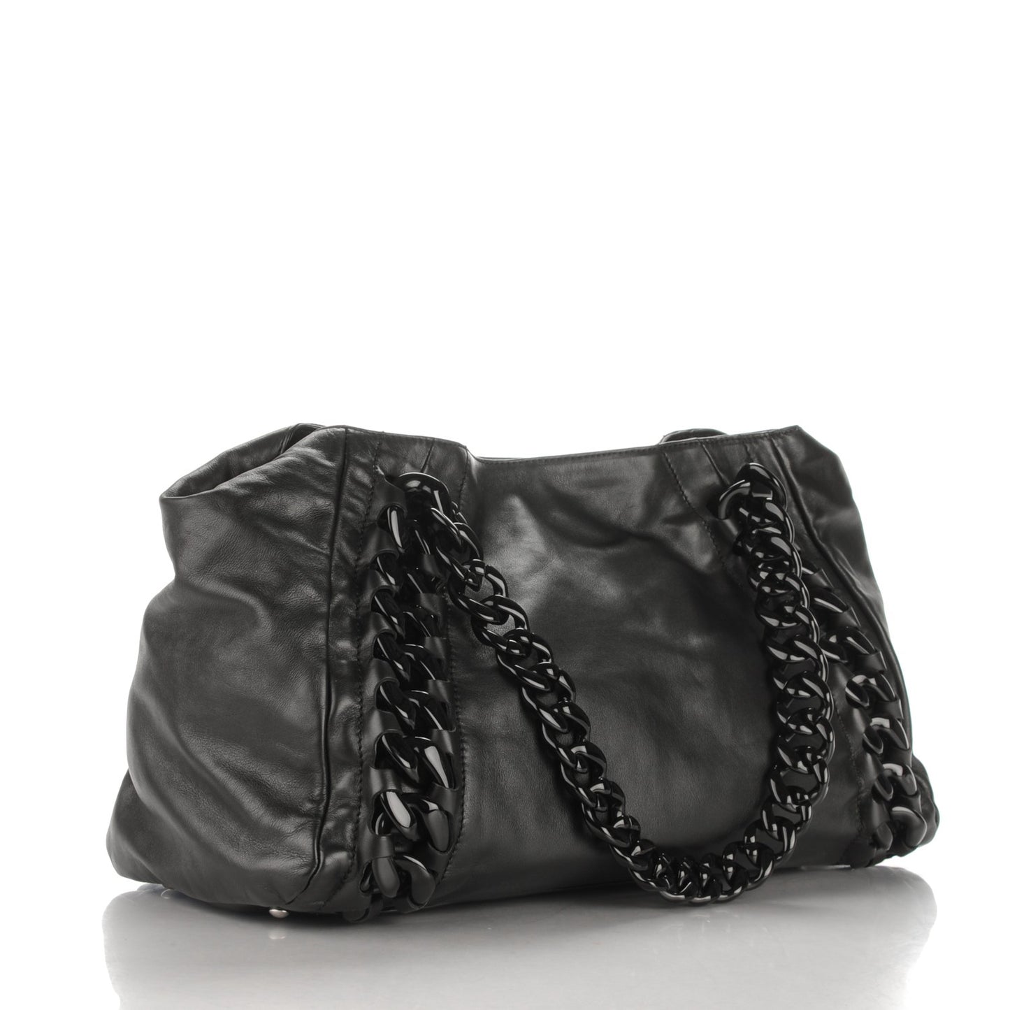 Calfskin Modern Chain Rhodoid East West Tote Black