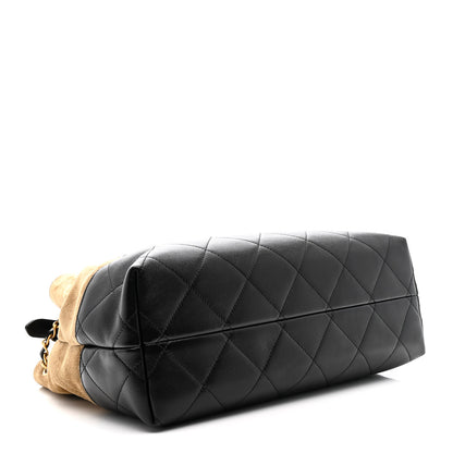 Chanel Suede Calfskin Shiny Lambskin Quilted Small Coco Base Shopping Bag Beige Black 4 of 12