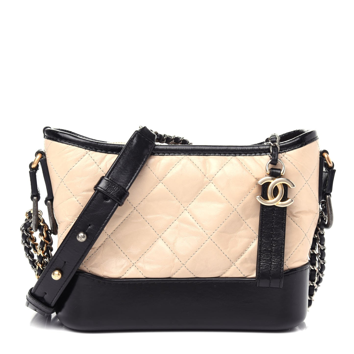Aged Calfskin Quilted Small Gabrielle Hobo Beige Black