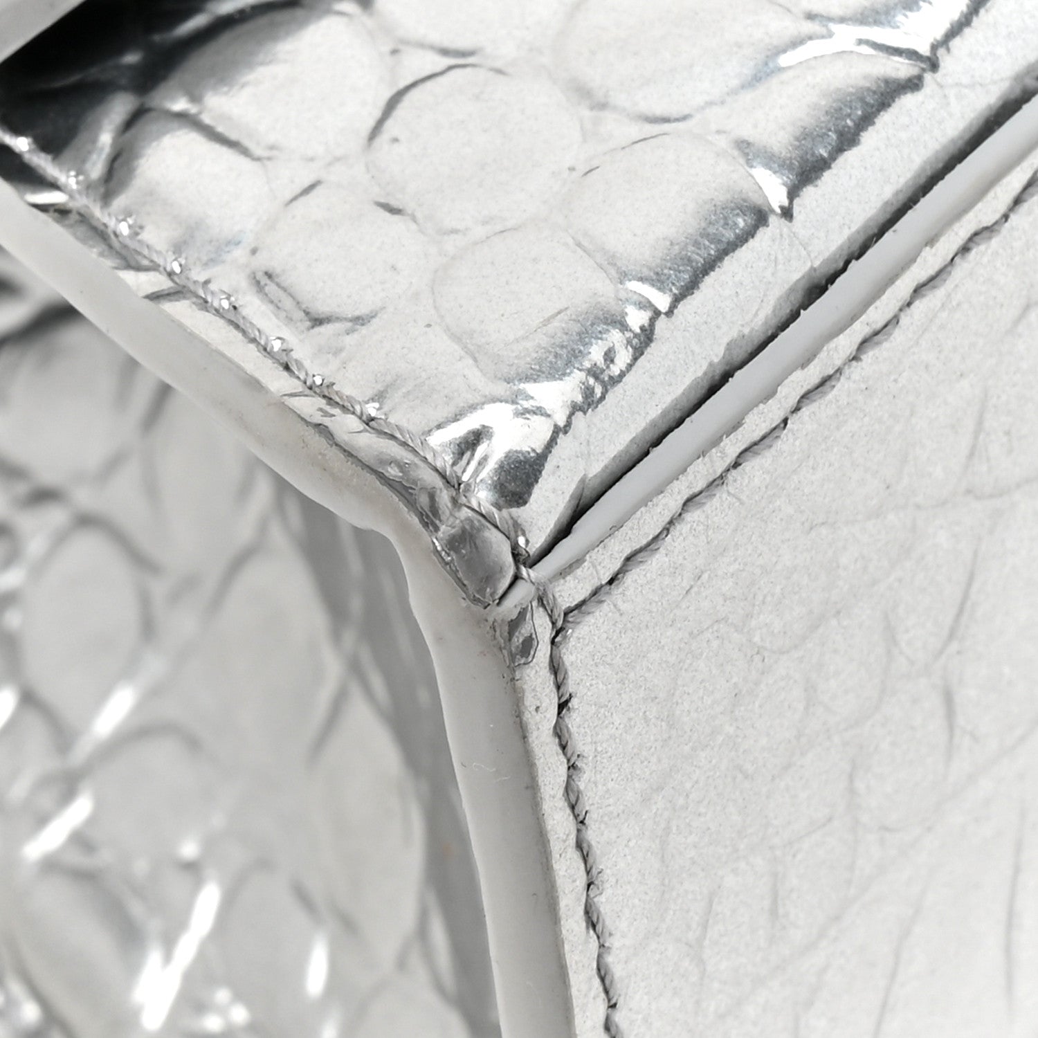 Balenciaga Metallic Calfskin Crocodile Embossed Crystal Hourglass Top Handle Bag XS Silver 11 of 15
