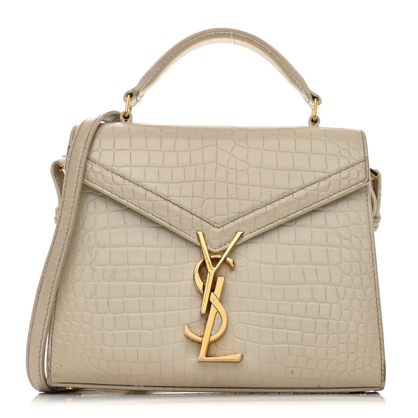 Crocodile Embossed Mini Classic Monogram Cassandra Top Handle Crema Soft