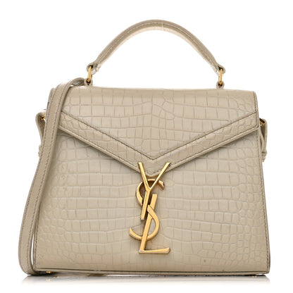 Saint Laurent Crocodile Embossed Mini Classic Monogram Cassandra Top Handle Crema Soft 1 of 12