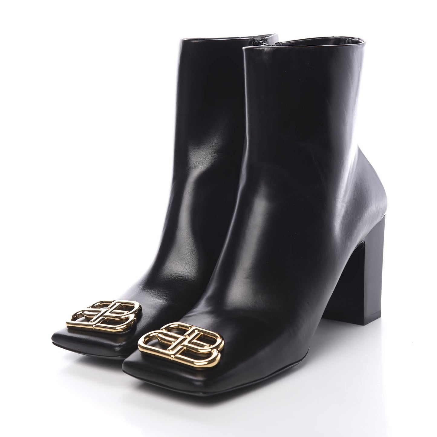 Calfskin Varenne BB Double Square 80mm Booties 39.5 Black Gold