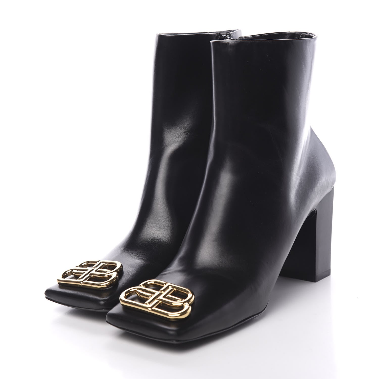 Balenciaga Calfskin Varenne BB Double Square 80mm Booties 39.5 Black Gold 3 of 12
