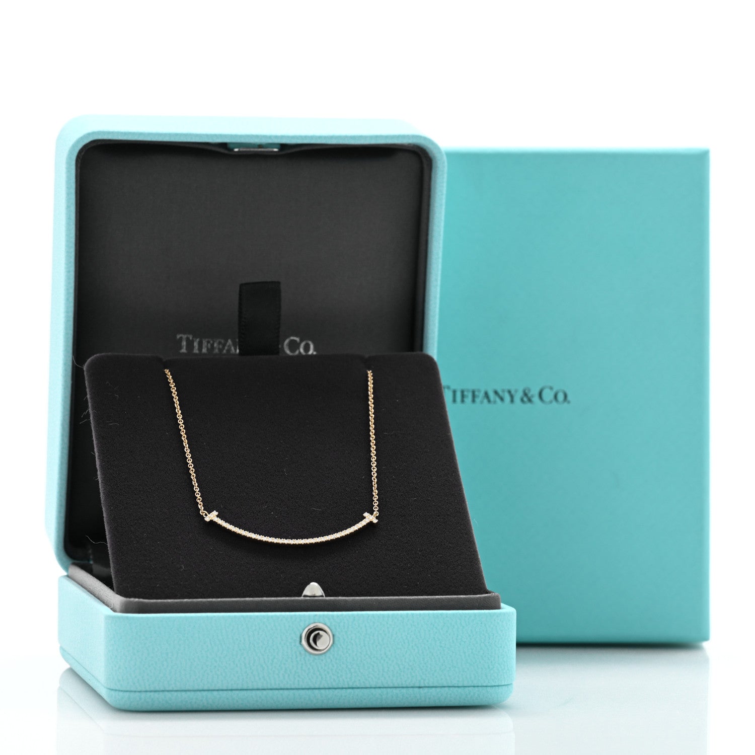 Tiffany 18K Yellow Gold Diamond Small T Smile Pendant Necklace 5 of 5