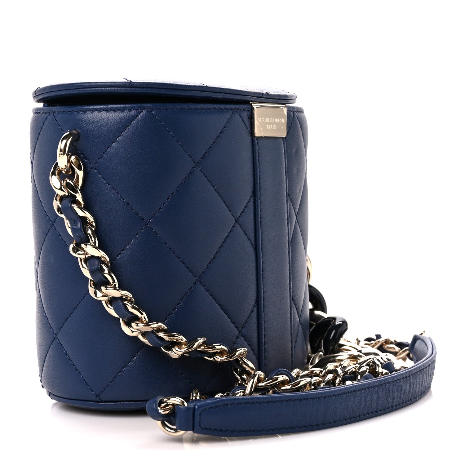 Chanel Lambskin Resin Elegant Chain Vanity Case Blue 3 of 13
