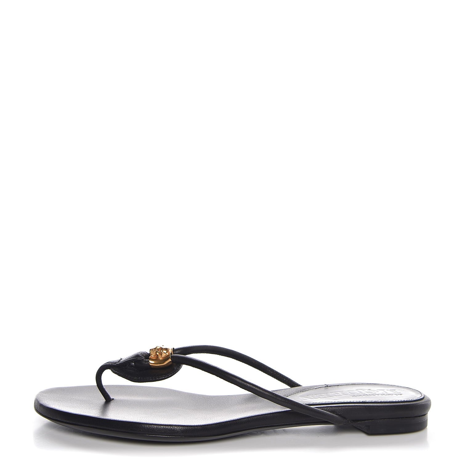Alexander McQueen Calfskin Margareth Skull Thong Sandals 37 Black 1 of 10