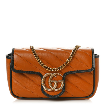 Gucci Vintage Effect Calfskin Matelasse Diagonal Super Mini GG Marmont Shoulder Bag Cognac Black 1 of 10